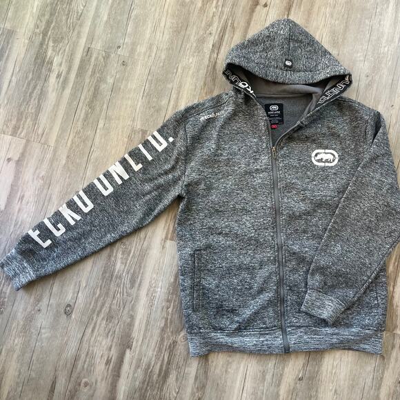 ECKO UNLTD. Logo Men Gray Zip Up Fleece Hoodie Sweatshirt Size Large - Picture 1 of 9